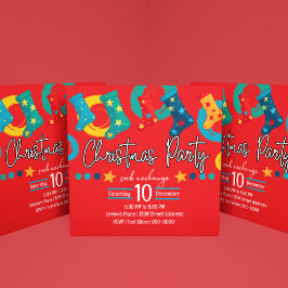 Whimsisches Weihnachtssock-Exchange-Party in Rot Einladung