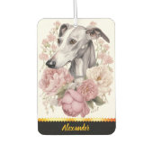 Whimsisches Windhund-Portrait, umgeben von Blume Autolufterfrischer (Vorderseite)