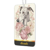 Whimsisches Windhund-Portrait, umgeben von Blume Autolufterfrischer (Links)