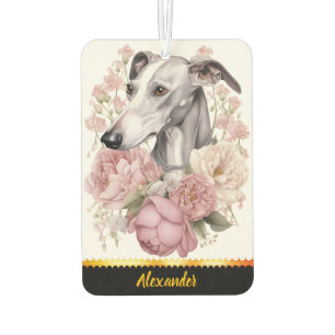 Whimsisches Windhund-Portrait, umgeben von Blume Autolufterfrischer