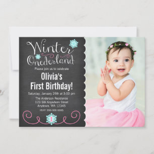 Whimsisches Winter Onederland Foto Aquamarin Gebur Einladung