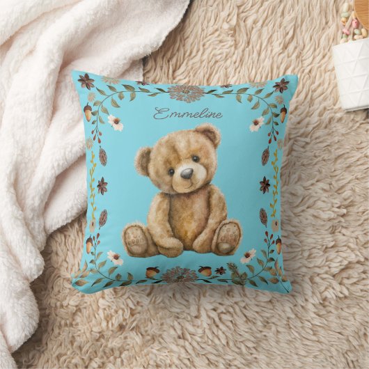 Whimsisches Woodland Teddy Bar Blue Kinderzimmer Kissen (Decke)
