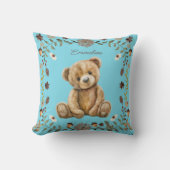 Whimsisches Woodland Teddy Bar Blue Kinderzimmer Kissen (Vorderseite)