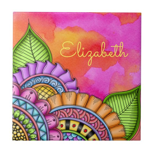 Whimsisfarben Moderne Wasserfarbe Fliese (Vorderseite)