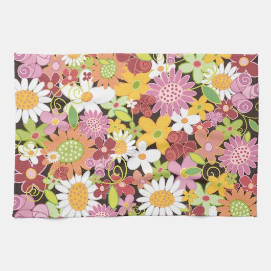 Whimsisfarbene Frühlingsblumen Blumengarten Geschirrtuch (Horizontal)