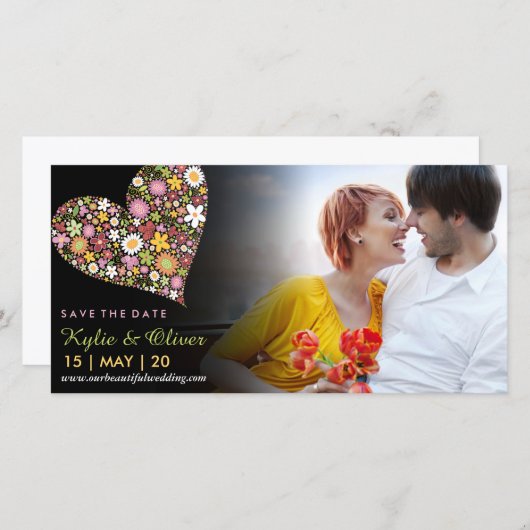 Whimsisfarbene Rosa Frühlingsblumen Foto Herz Save The Date (Vorne/Hinten)