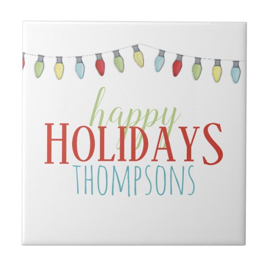 Whimsisfarbene Weihnachtssaitenleuchten Fliese (Vorderseite)