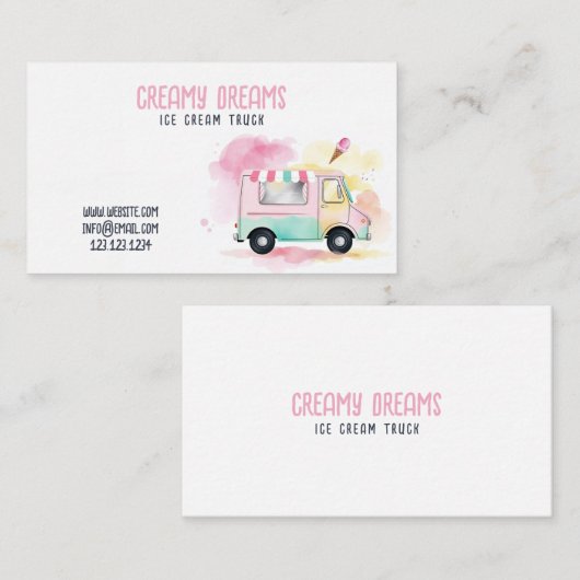 Whimsisfarbener Eiscreme LKW Visitenkarte (Vorne/Hinten)
