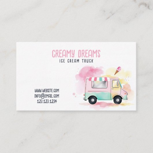 Whimsisfarbener Eiscreme LKW Visitenkarte (Vorderseite)