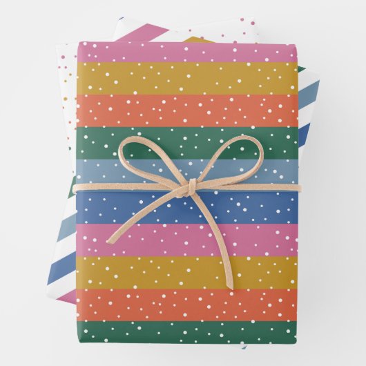 Whimsisfarbener Schneefall Streifen Geschenkpapier Set (Beispiel)