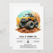Whimsisfarbenes Monster Truck Geburtstag Einladung (Vorne/Hinten)