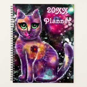 Whimsisical Abstrakt Kitty Cat Floral Pink Black Planer