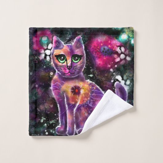 Whimsisical Abstrakt Kitty Cat Floral Pink Black Waschlappen (Waschlappen)