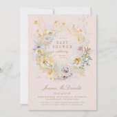 whimsisical botanisch rosa Babydusche Einladung (Vorderseite)