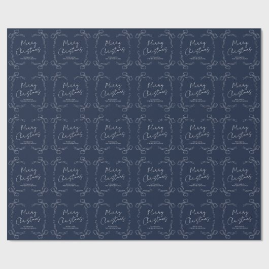 Whimsisical Bows Navy Blue Familienname Weihnachte Geschenkpapier (Flach)