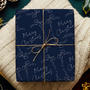 Whimsisical Bows Navy Blue Familienname Weihnachte Geschenkpapier