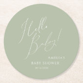 Whimsisical Sage Green Hello Baby Runder Pappuntersetzer (Vorderseite)