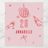 whimsisikhand gezeichnet Geburtstagsgetränke Party Weinetikett (Einzelnes Label)