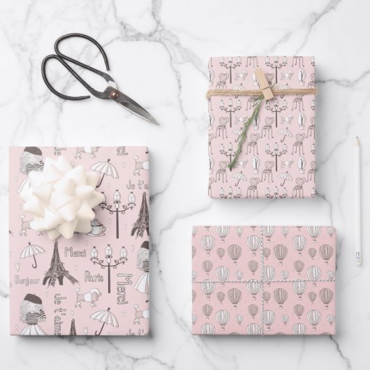 Whimsisisch Pink Französisch Geschenkpapier Set (Vorderseite)