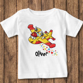 Whimsisischer Cartoon Feuerwehrmann Flugzeug Baby T-shirt