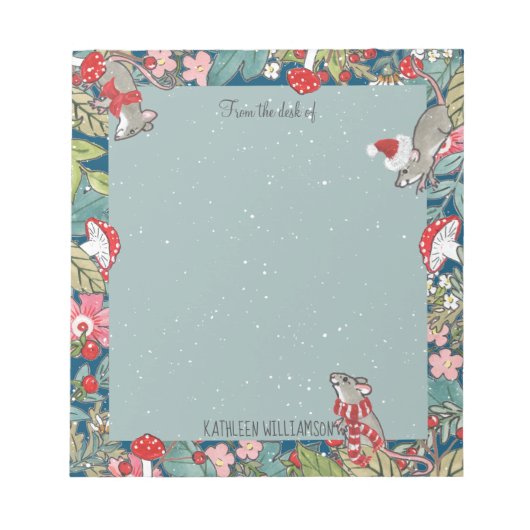 Whimsisischer Mäuse Maus Pilz Wald Weihnachten Notizblock (Vorderseite)