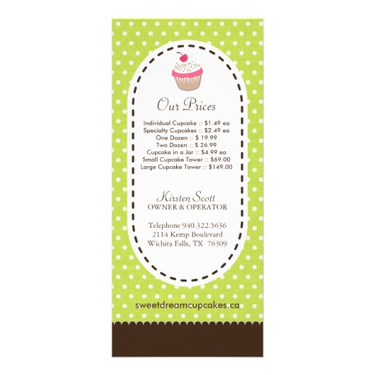 Whimsisischer und lustiger Cupcake Rack Card Werbekarte (Hinten)