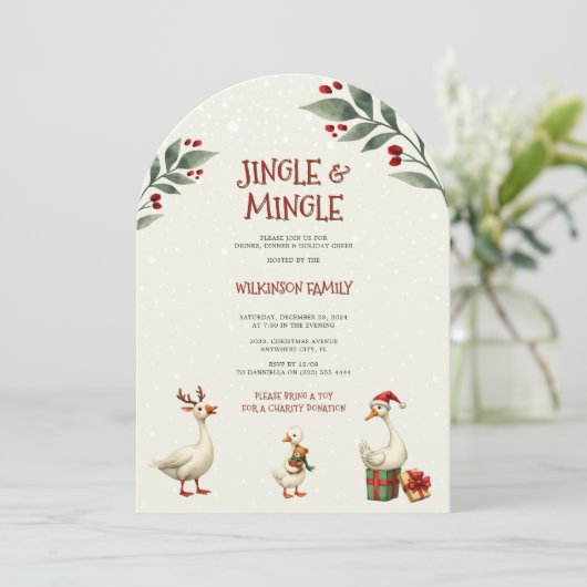 Whimsisischer Winter Goose Weihnachts-Jingle Party Einladung (Stehend Vorderseite)