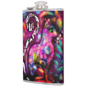 Whimsisisches Abstrakt Kitty Cat Floral Rot Rosa Flachmann (Links)