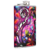 Whimsisisches Abstrakt Kitty Cat Floral Rot Rosa Flachmann (Rechts)