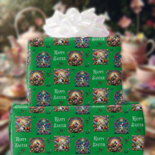 Whimsisisches grünes gestanztes Glas Ostersonniges Geschenkpapier