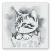 whimsisisches Osterkätzchen in floraler Eggshell Aufkleber (Vorderseite)