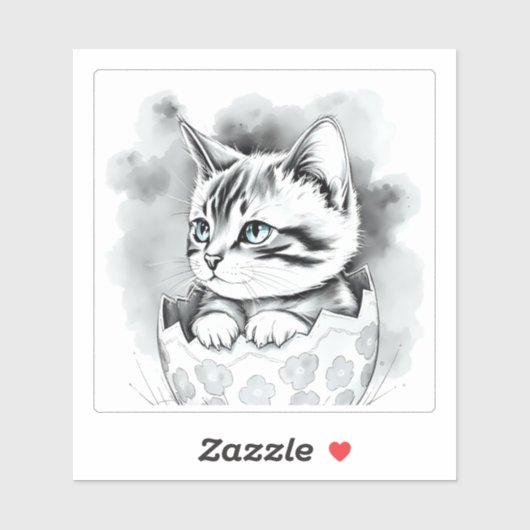 whimsisisches Osterkätzchen in floraler Eggshell Aufkleber (Blatt)