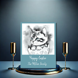 whimsisisches Osterkätzchen in floraler Eggshell Feiertagskarte