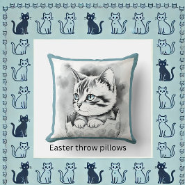 whimsisisches Osterkätzchen in floraler Eggshell Kissen