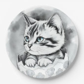 whimsisisches Osterkätzchen in floraler Eggshell Pappteller (Vorderseite)