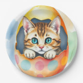 whimsisisches Osterkätzchen in floraler Eggshell Pappteller (Vorderseite)