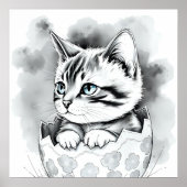 whimsisisches Osterkätzchen in floraler Eggshell Poster (Vorne)