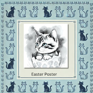 whimsisisches Osterkätzchen in floraler Eggshell Poster