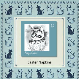 whimsisisches Osterkätzchen in floraler Eggshell Serviette