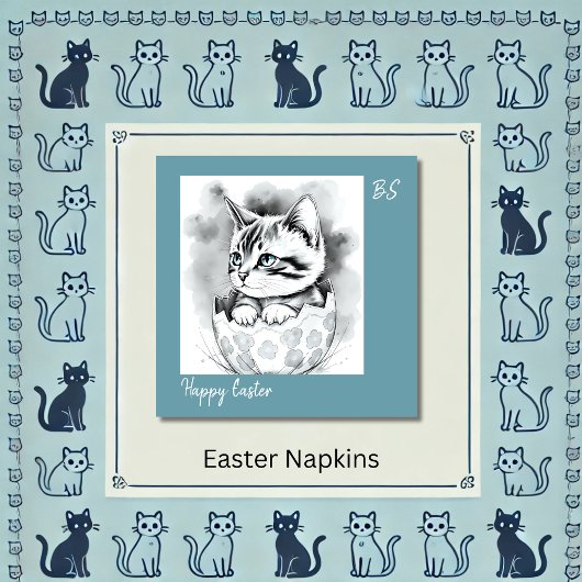 whimsisisches Osterkätzchen in floraler Eggshell Serviette