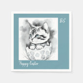 whimsisisches Osterkätzchen in floraler Eggshell Serviette (Vorderseite)