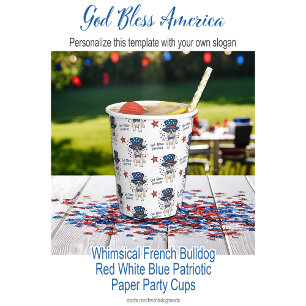 Whimsisse French Bulldog Red White Blue Patriotic Pappbecher
