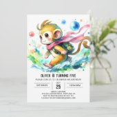 Whimsistisch bearbeitbarer Affe Geburtstag Einladung (Stehend Vorderseite)