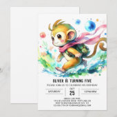 Whimsistisch bearbeitbarer Affe Geburtstag Einladung (Vorne/Hinten)