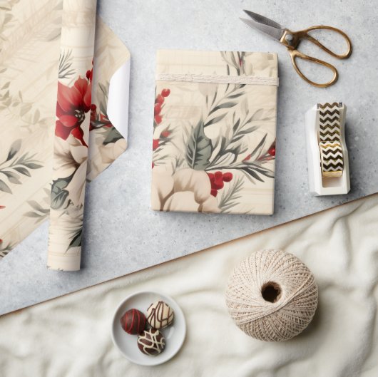 Whimsistisch Moderne Rot & Grün Weihnachtsblumen Geschenkpapier (Kunsthandwerk)