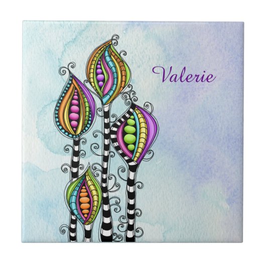 Whimsistische Abstrakte Blume Fliese (Vorderseite)