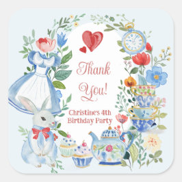 Whimsistische Alice im Wunderland Danke Quadratischer Aufkleber
