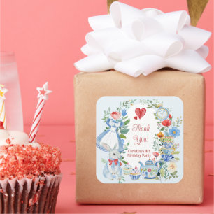 Whimsistische Alice im Wunderland Danke Quadratischer Aufkleber