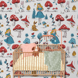 Whimsistische Alice im Wunderland Rote Pilzkaninch Tapete
