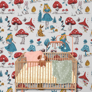 Whimsistische Alice im Wunderland Rote Pilzkaninch Tapete